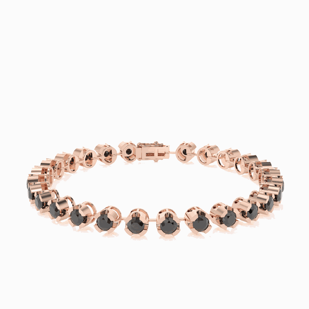 Black Round Cut Diamond Sterling Silver Tennis Bracelet For Women