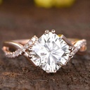 Cushion Moissanite Engagement Ring Art Deco unique split shank engagement band Rose Gold Diamond Wedding Ring for women Annniversary Gift