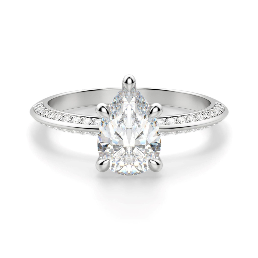 Pear Cut Diamond Knife Edge With Accents  Engagement Ring For Women
