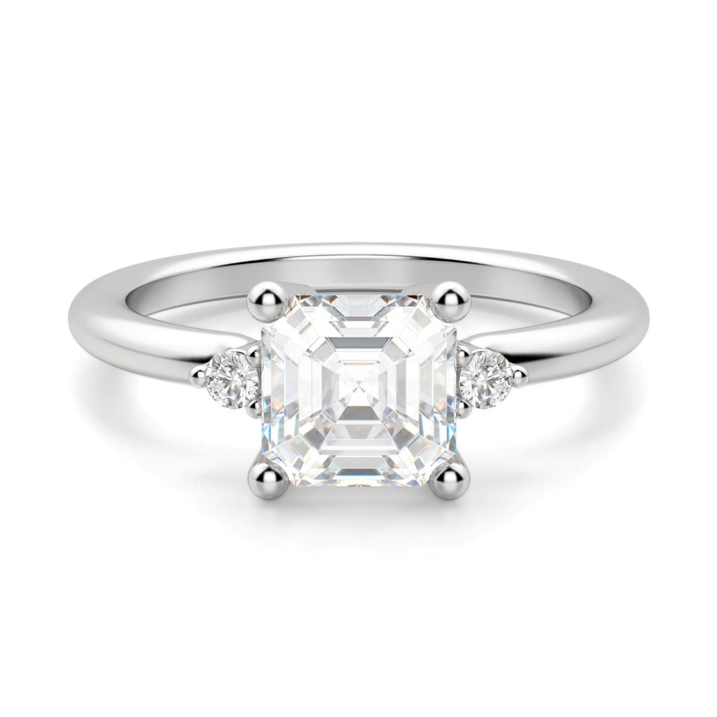 Asscher Cut Diamond Three Stone Engagement Ring For Women