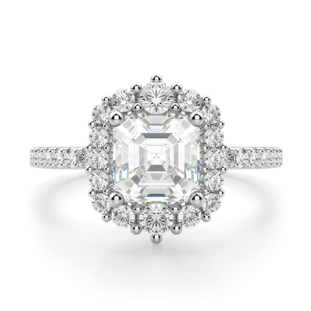Asscher Cut Diamond Halo With Accents Engagement Ring for Women