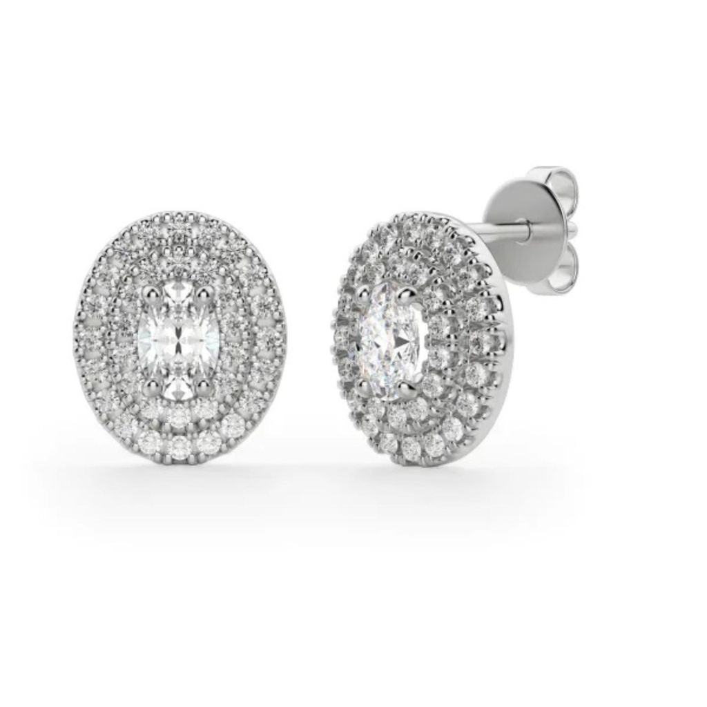 Oval Cut Diamond Double Halo Stud Earrings  For Women