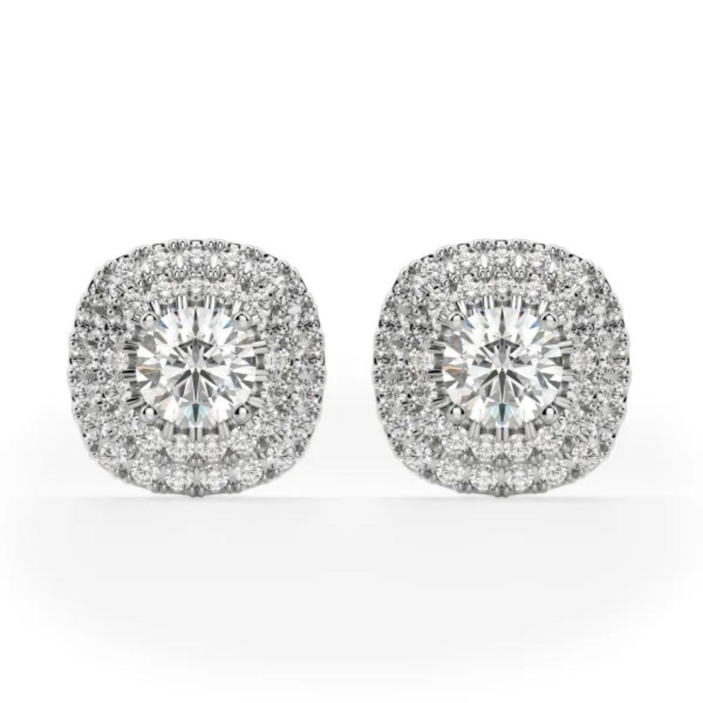  Round Cut Diamond Double Halo Stud Earrings For Women