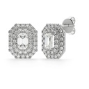 Emerald Cut Diamond Double Halo Stud Earrings For Women