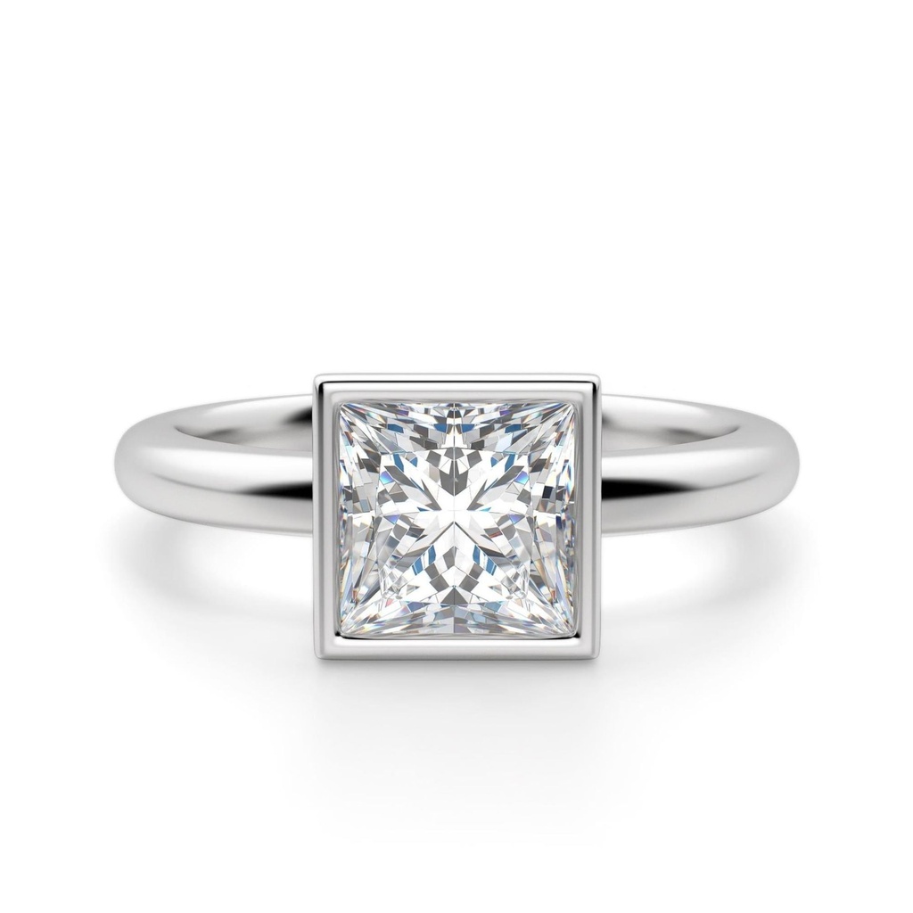 Princess Cut Diamond Bezel Cut Solitaire Engagement Ring For Women