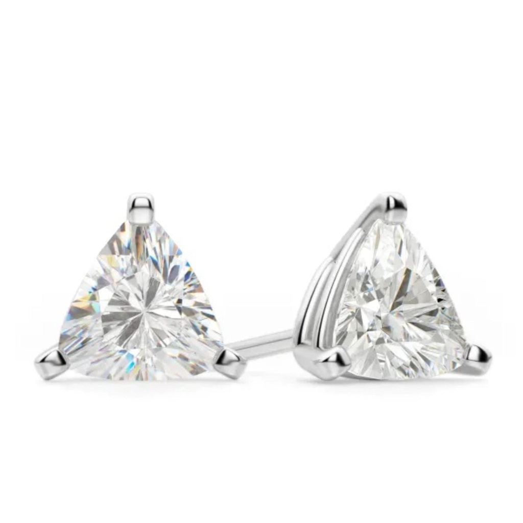 Trillion Cut Diamond Basket Set Push Back Stud Earrings For Women