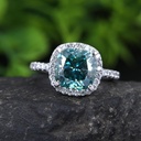 Blue Cushion Cut Diamond Halo With Accents Engagement Ring for Women