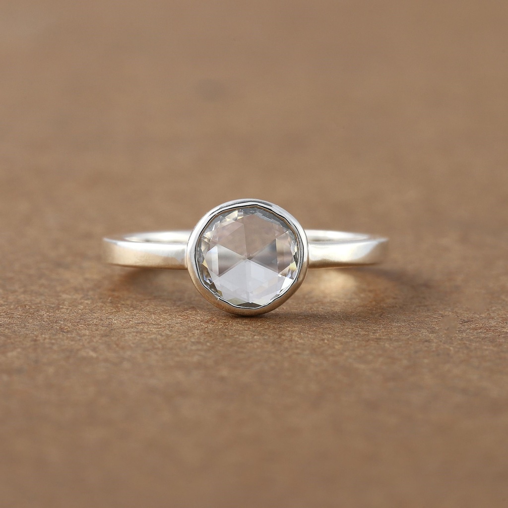 Embrace elegance with our rose cut diamond ring crafted in 14kt white gold with a labgrown diamond