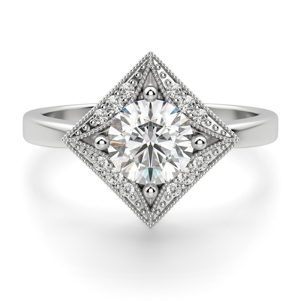 Round Cut Diamond Princess Frame  Halo Engagement Ring For Women