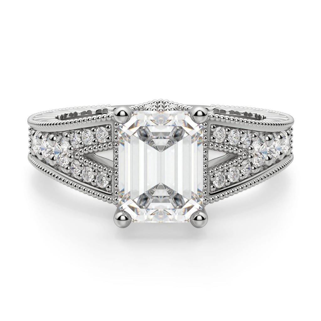 Emerald Cut Diamond Hidden Split Shank Anniversary Ring for Women