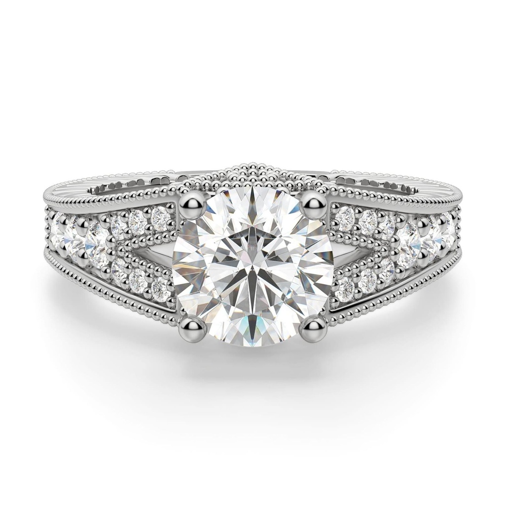 Round Cut Diamond Split Shank Vintage Anniversary Ring For Women