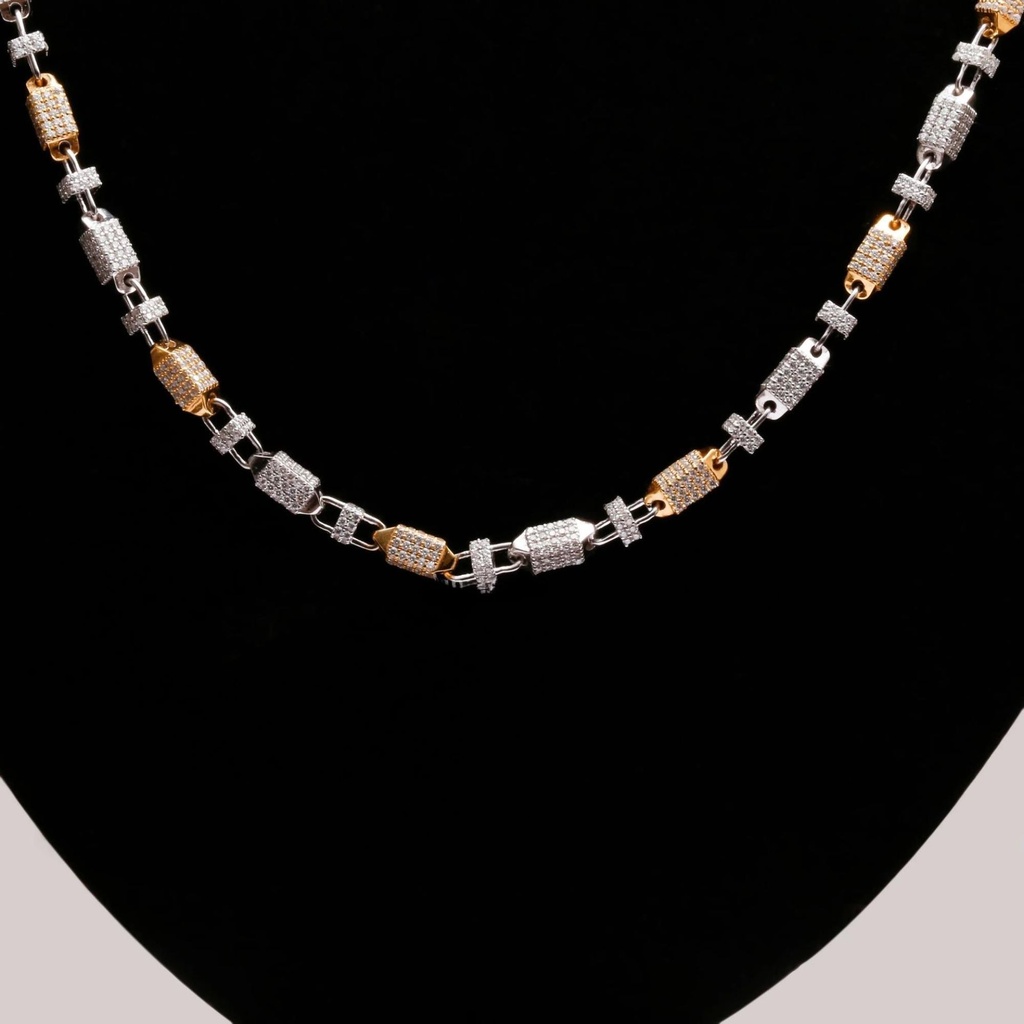 Round Cut Diamond Two Tone Necklace Hip Hop Jewelry For Men