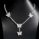 Round Cut Diamond Silver Iced Out Butterfly Charm Tennis Necklace Hip Hop Jewelry For Men