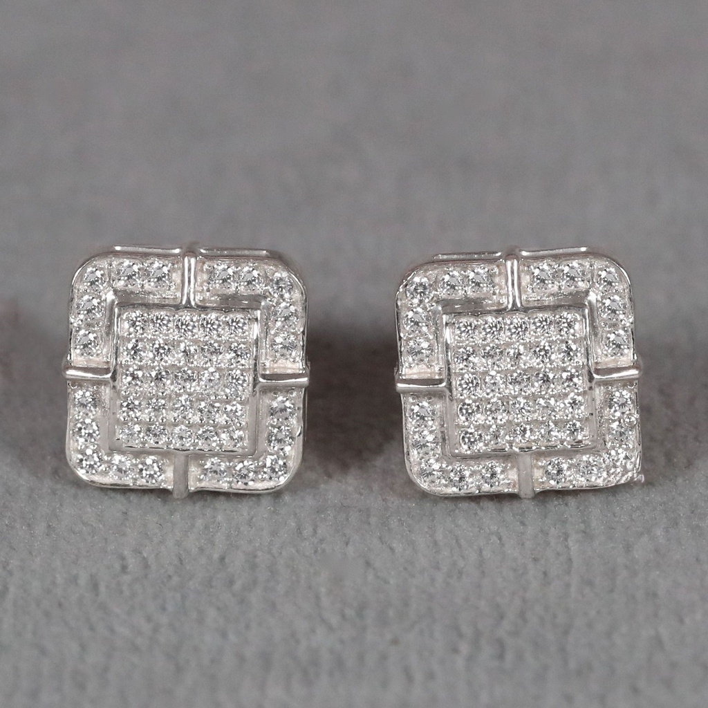 Square shape diamond studded 14 kt white gold diamond earring for engagement for regular wear