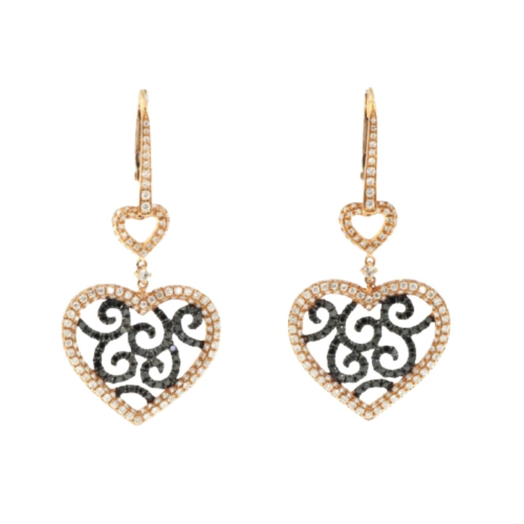  Heart Shape Round Cut Black & White Diamond Drop Earrings For Women