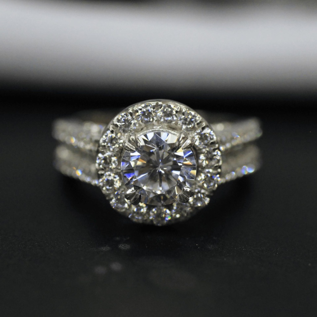 Round Shaped Halo Moissanite Engagement Ring in White Gold