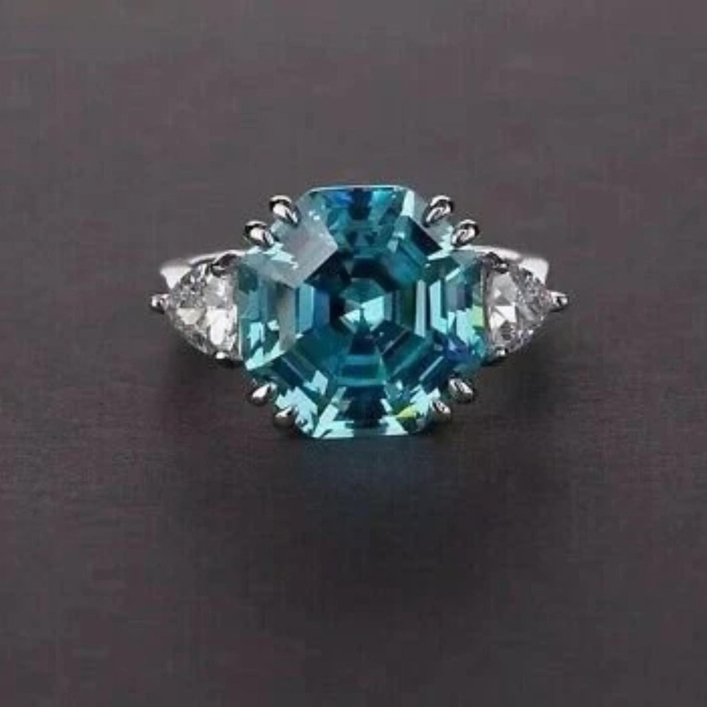 Octagon Cut Moissanite Ring For Women -Fancy Blue Moissanite Engagement Ring -Wedding Ring -Anniversary Set -Bridal Set For Gift