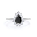 Pear Cut Halo Black And White Diamond Engagement Ring