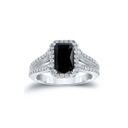 Emerald Shape Halo Split Shank Black And White Diamond Engagement Ring