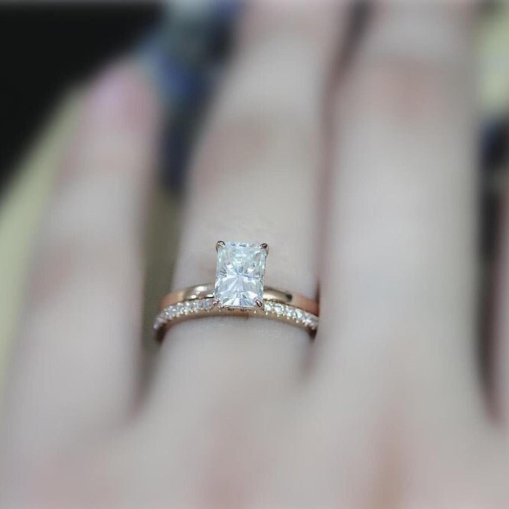  Radiant Cut Brilliant Engagement Ring Set Ring Set Solid  Set Wedding Ring Collection