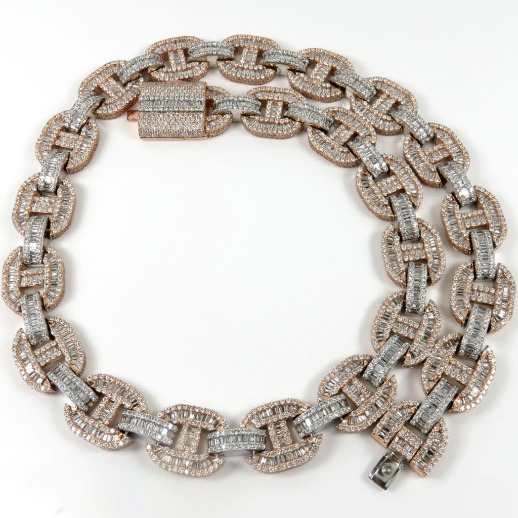 Two Tone Gold VVS Diamond Link Chain, VVS Diamond Cuban Link Chain, 925 Silver VVS Diamond Cuban Iced Cuban Link Chain Necklace