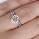 Cushion Cut Solitaire With Accents Four Prong Ring in 925 Sterling Silver Ring For Engagement