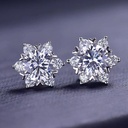 Round Cut Diamond Halo Floral Stud Earrings For Women