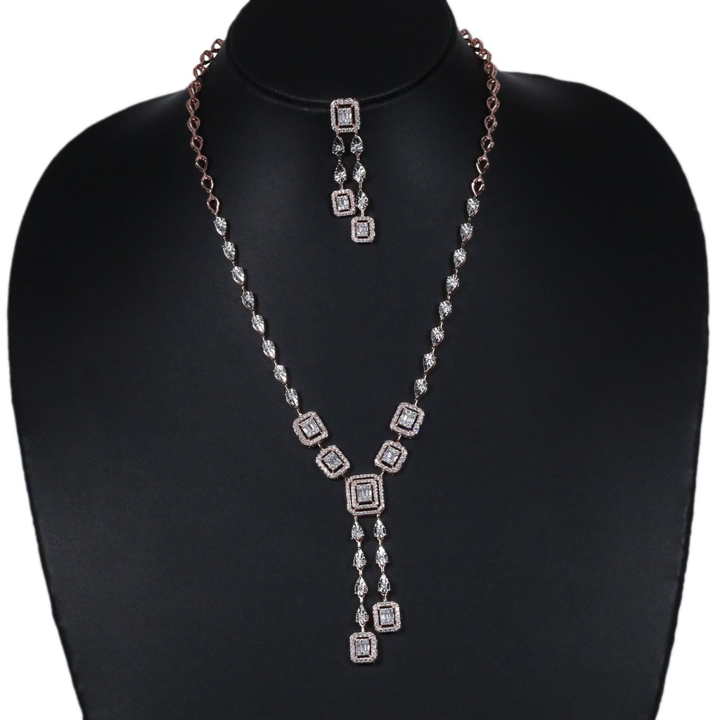 Classy women jewelry necklace design in 14 kt rose gold lab created diamonds in vvs clarity