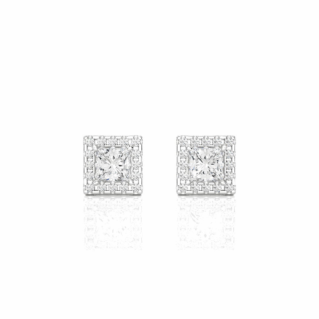 Princess Cut Moissanite Halo Stud Earrings In Silver
