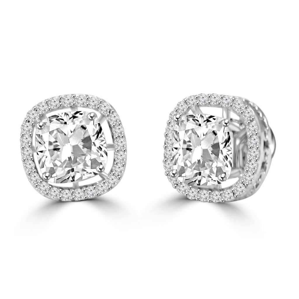 Cushion Cut Diamond Halo Stud Earrings For Women