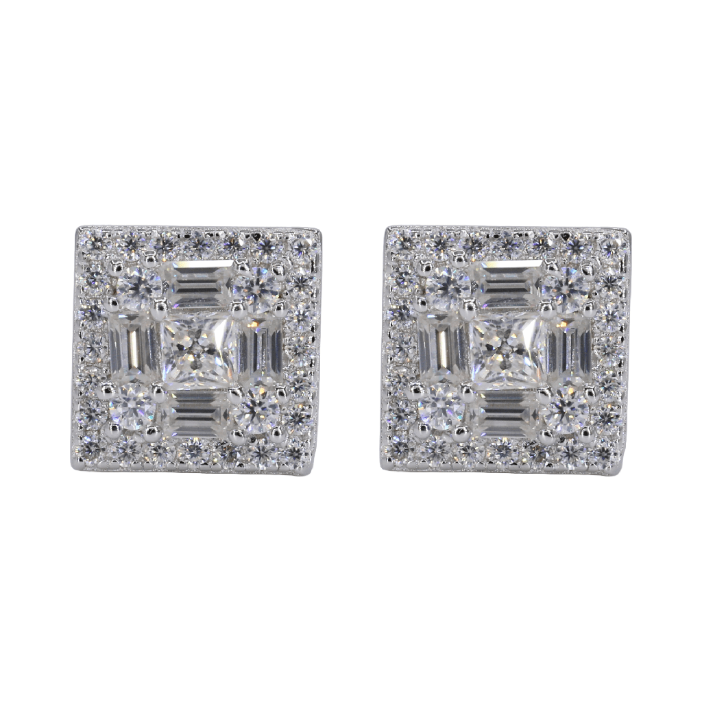 Square Multi Stone Iced VVS Moissanite Daimond Earrings