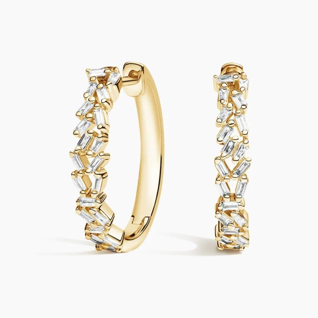 Baguette Cut Diamond Unique Hoop Earrings For Women