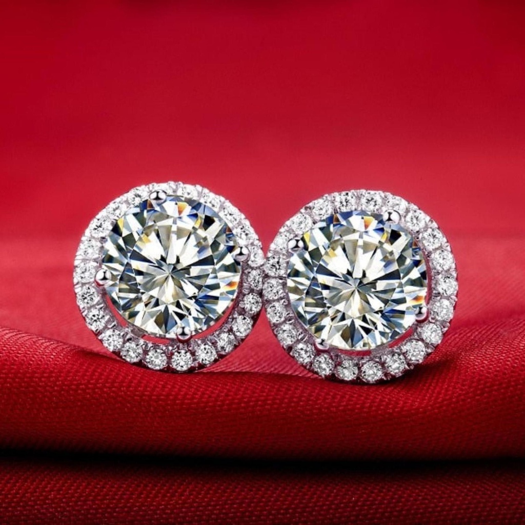 Round Cut Diamond Halo Stud Earrings For Women