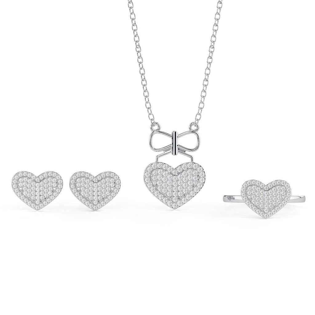 Round Cut Diamond Heart Shape Jewelry Set For Women