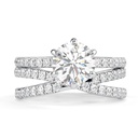  Round Simulated Diamond Engagement Ring Set, 6 Prong Diamond Rose Gold Plated Ring Set, Cross Over Band, Wedding Anniversary Ring