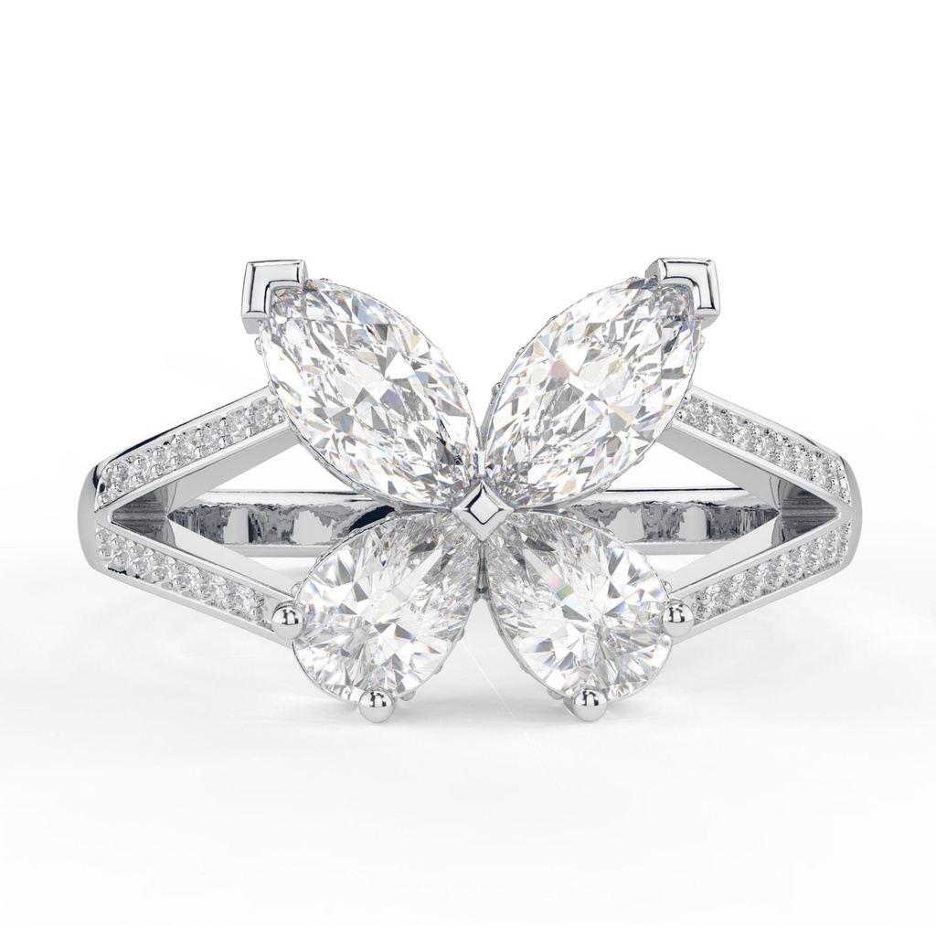 Antique Pear&amp; Marquise Cut Lab Grown Diamond Butterfly Hidden Halo Engagement Ring, Unique Style Anniversary Gift For Her
