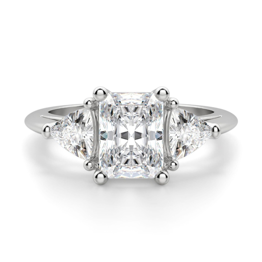 Radiant And Trillion Cut Diamond Three Stone Engagement Ring For Women