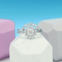 Art Deco Round cut diamond engagement ring set Dainty Starburst  Round lab grown diamond Halo wedding 14K White Gold bridal ring set