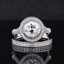 Artdeco Milgrain Bridal Set Ring, Vintage 1.5/2.25/2.75 Carat OEC Round Moissanite Halo Wedding Ring, 1/2 Eternity Channel Set Matching Band