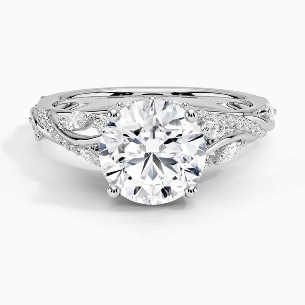 Round Cut Fancy Engagement Ring, White Gold Ring for Women
