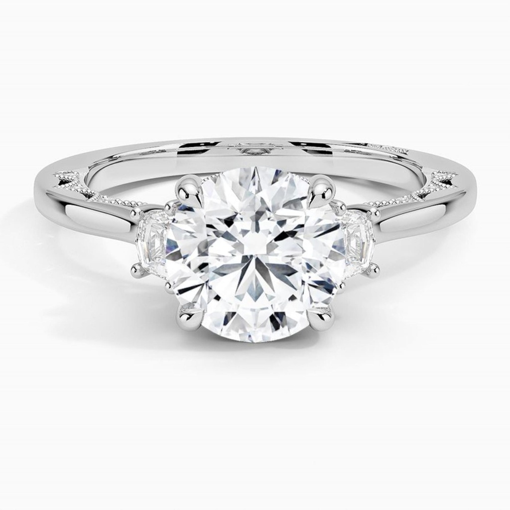 Round Cut Three Stone Engagement Ring for Women, White Gold Wedding Ring, Prong Setting Ring, Gift Ring, Vintage Ring