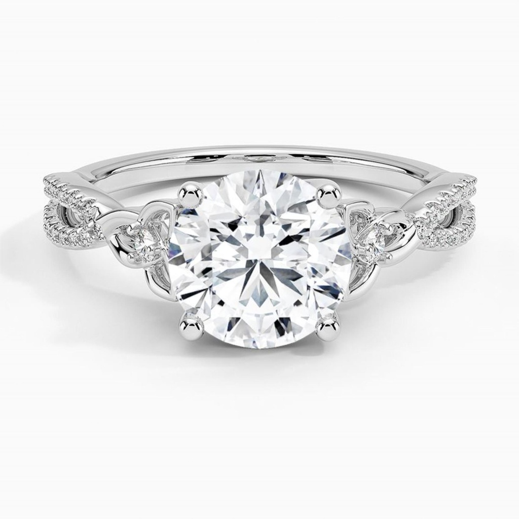 Round Cut Twisted Engagement Ring, White Gold Wedding Ring for Women