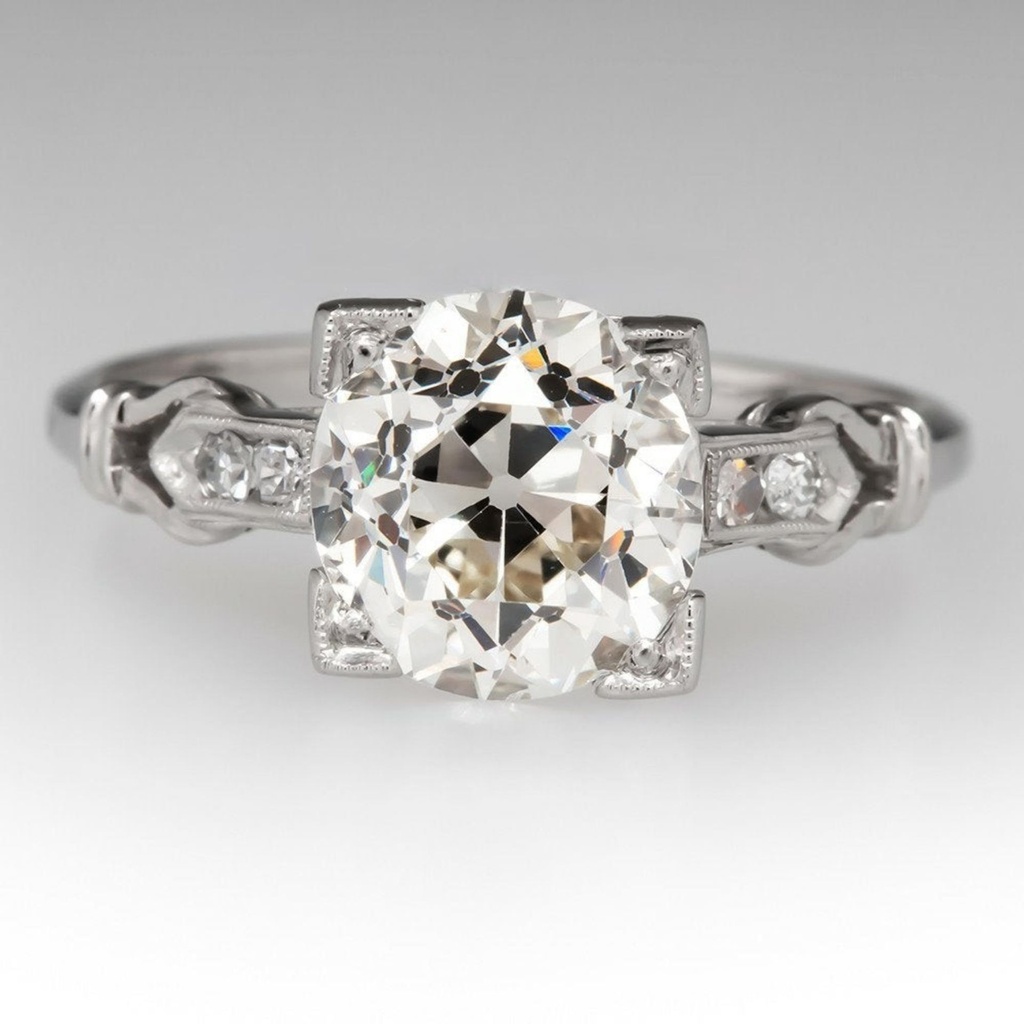 Edwardian Round Cut Diamond Ring, 14k White Gold  Vintage Engagement Ring 1910s