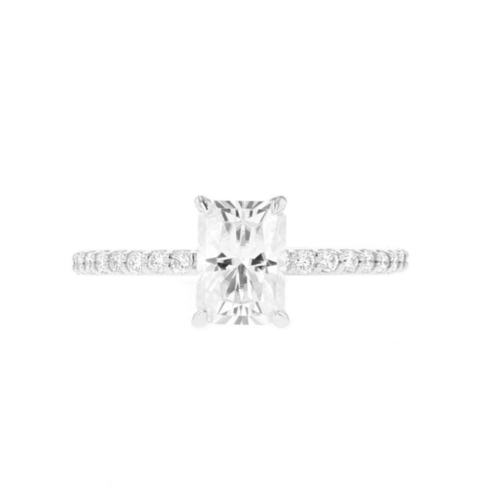 Radiant Cut White Solitaire With Accents Engagement Rings in 925 Sterling Silver
