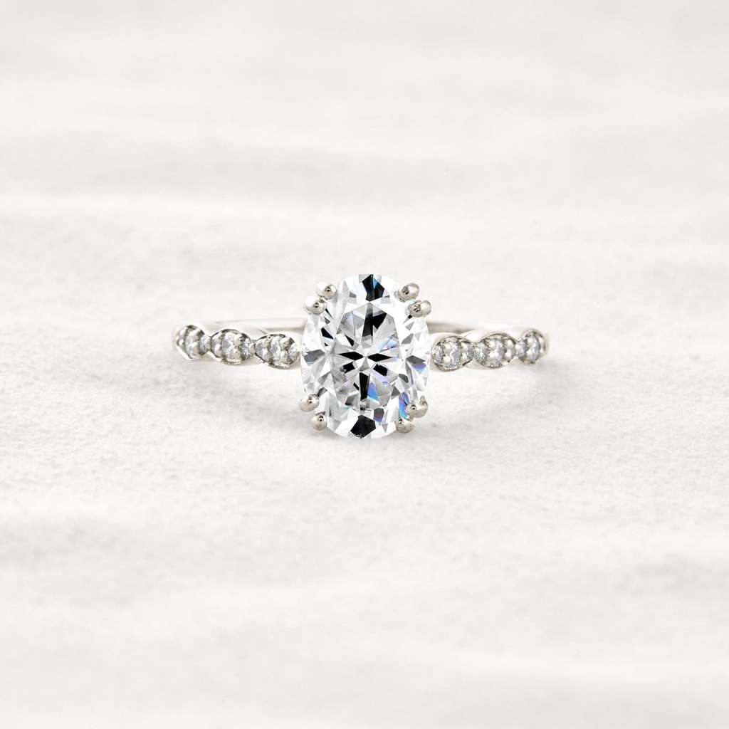 Solitaire With Accents White Oval Cut  925 Sterling Silver Ring For Engagement