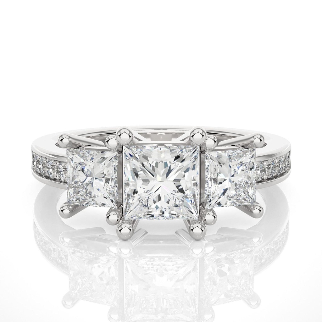 3 Stone Princess Cut In 925 Sterling Silver Ring For Engagement