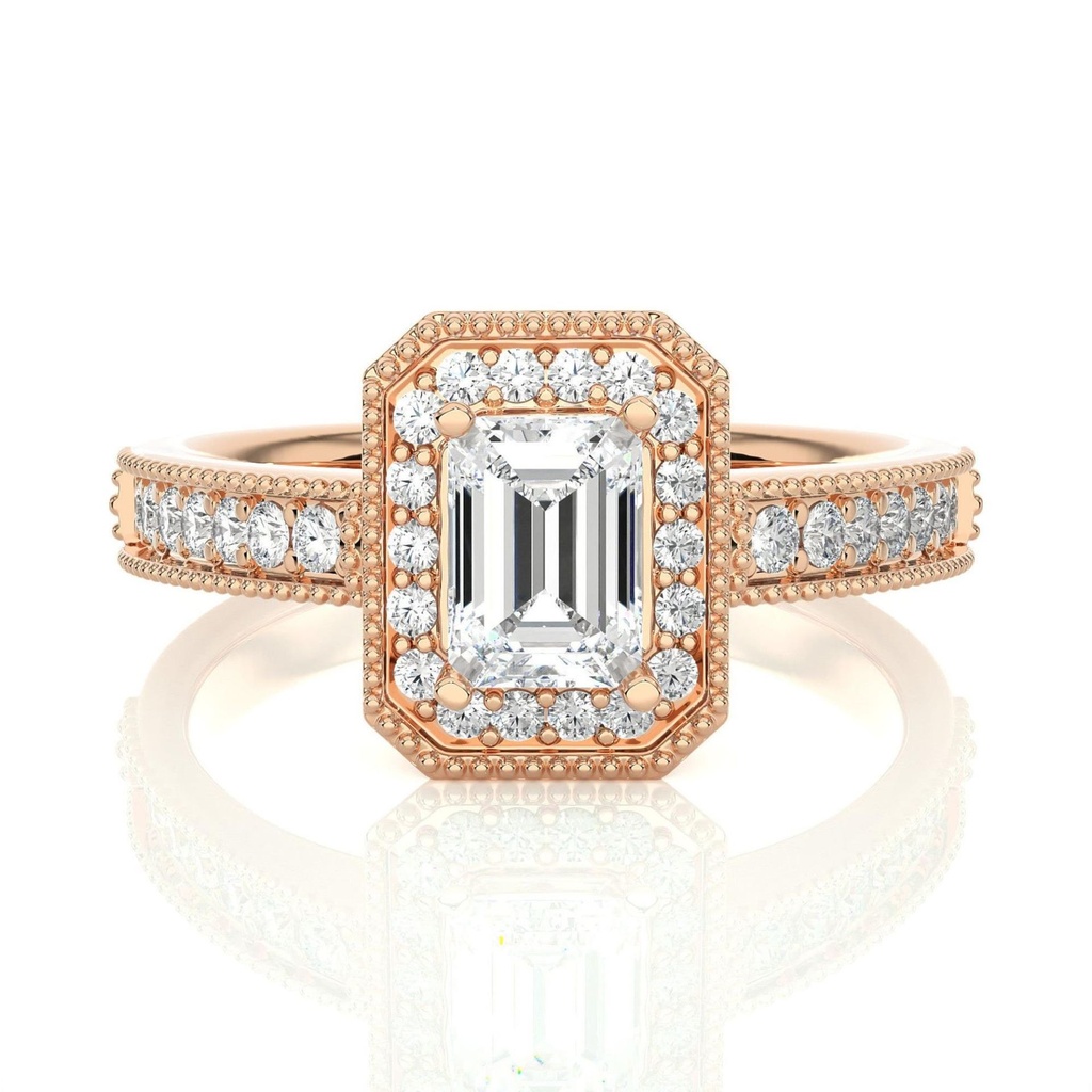 Halo Emerald Cut In 925 Sterling Silver Ring For Engagement