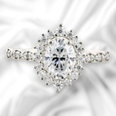Halo Oval Cut White In 925 Sterling Silver Ring For Women's Engagement