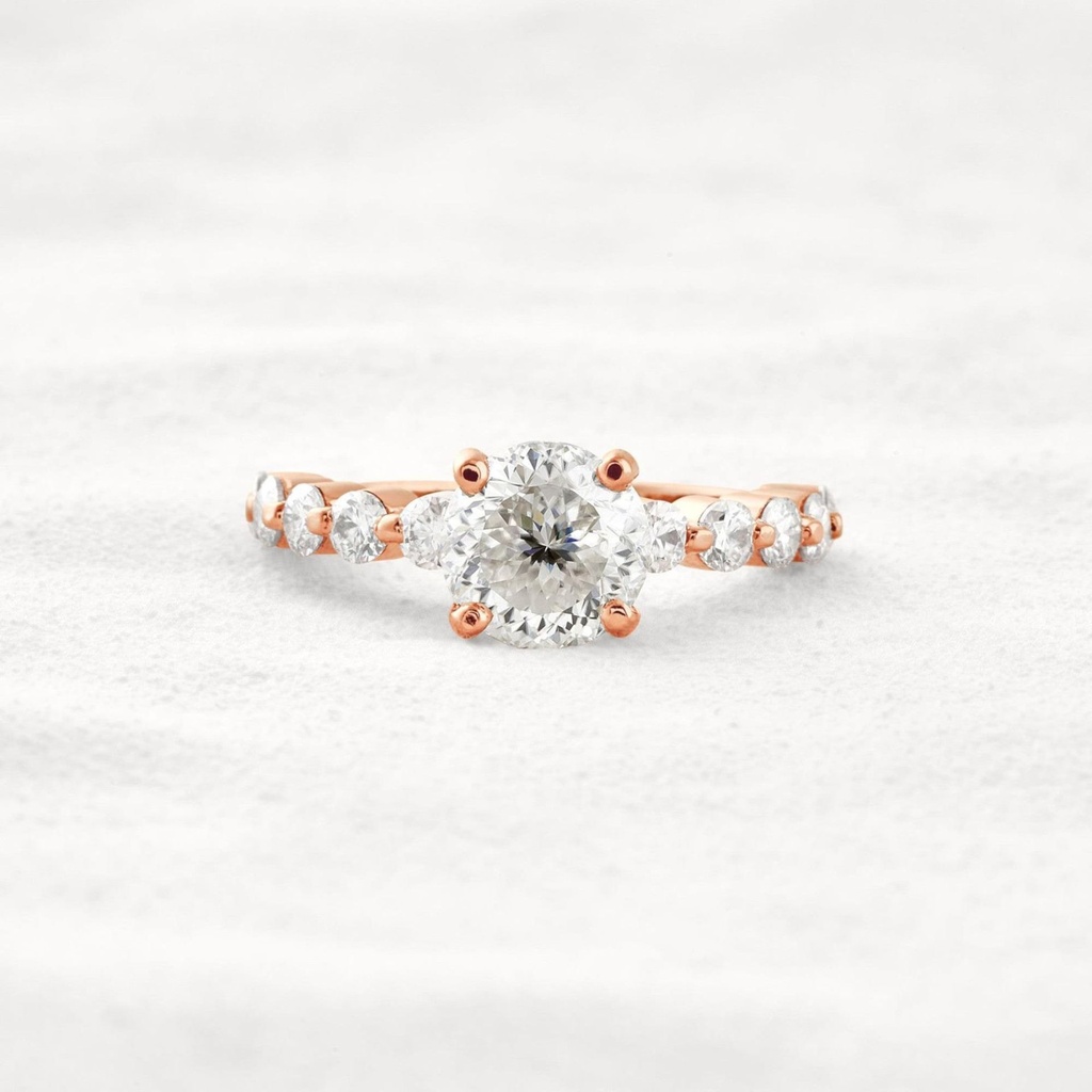 Solitaire With Accents White Round Portuguese Cut  In 925 Sterling Silver Ring For Engagement