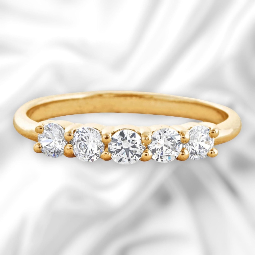 5 Stone Round Cut White Moissanite In 925 Sterling Silver Ring For Women's Engagement